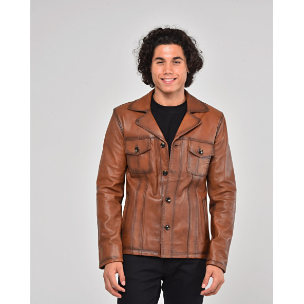 HAKİKİ DERİ CEKET KARARTMALI TABA RENK - 6