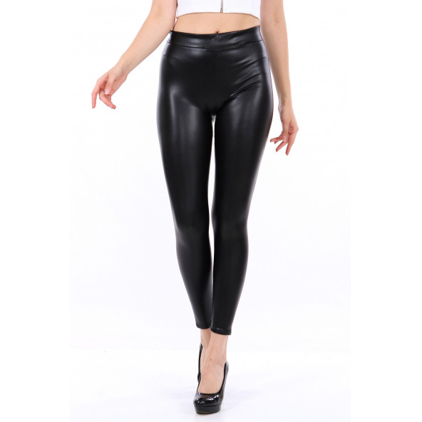 Deri tayt siyah beli lastikli - 2