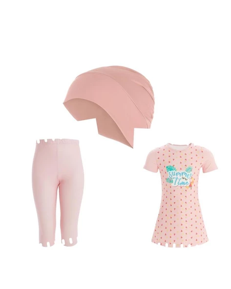 Maresiva 8133 Pembe Raddy Kısa Kol Çocuk Tesettür Mayo - Resim 4