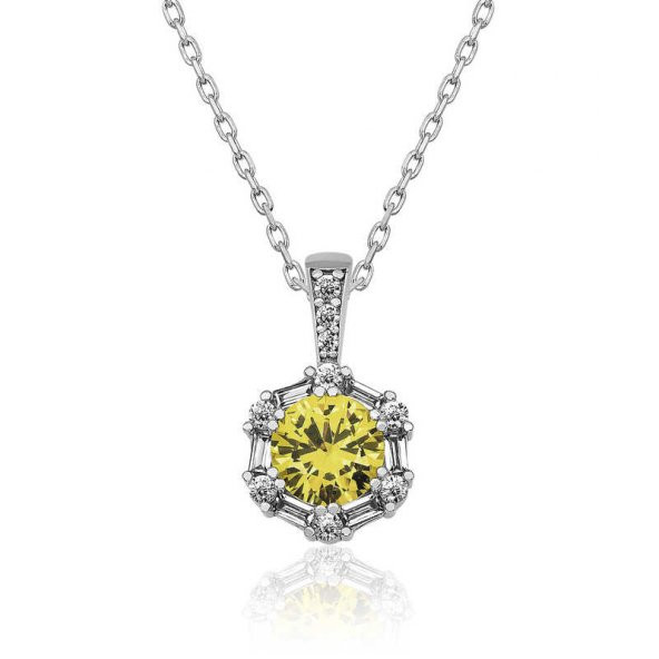 925 Ayar Gümüş Buğday Sarısı Baget Taşlı Kadın Gümüş Kolye