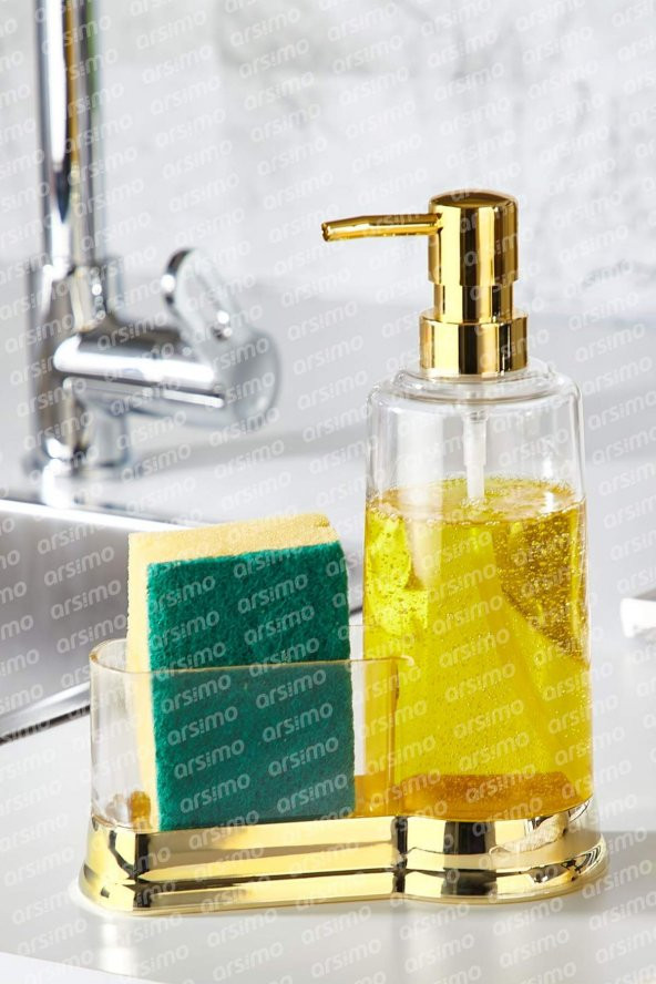 Şeffaf Akrilik Sünger Hazneli Sıvı Sabunluk | Süngerlikli Sıvı Sabunluk Gold