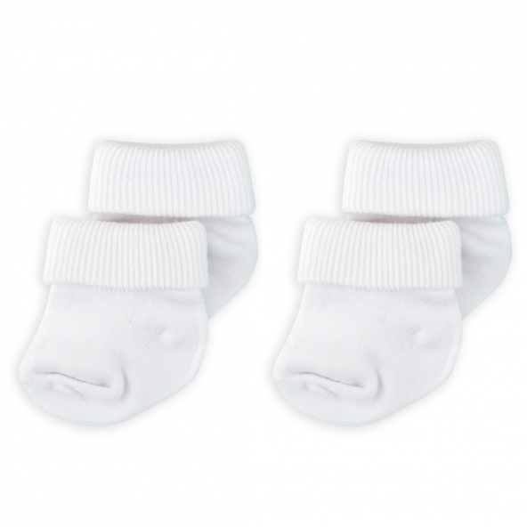 Novibaby 2li Bambu Bebek Çorap I Snow White I 0-6 ay I Beyaz Yenidoğan Bebek Çorabı