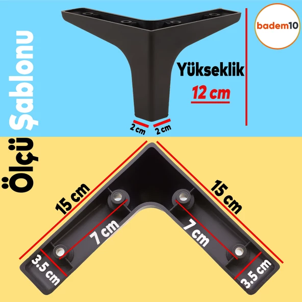 Sedef Lüks Mobilya Kanepe Sehpa Tv Ünitesi Koltuk Ayağı 12 Cm Siyah Baza Ayakları 4 Adet - 3