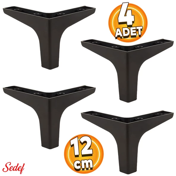 Sedef Lüks Mobilya Kanepe Sehpa Tv Ünitesi Koltuk Ayağı 12 Cm Siyah Baza Ayakları 4 Adet