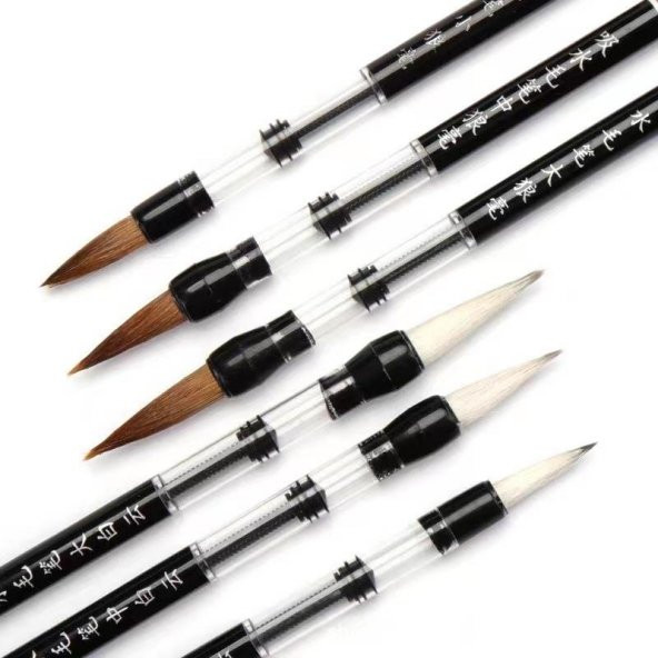 Valkyrie 6 Adet Su Hazneli Pistonlu Kaligrafi Boya Fırça Seti Suluboya Kalemi - 3