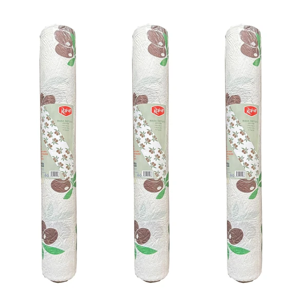 Roll-Up Tek Kullanımlık Kağıt Laminelli Masa Örtüsü - 100x150 Cm. - Zeytin Desenli -16 Yaprak 3 Rulo ürün görseli