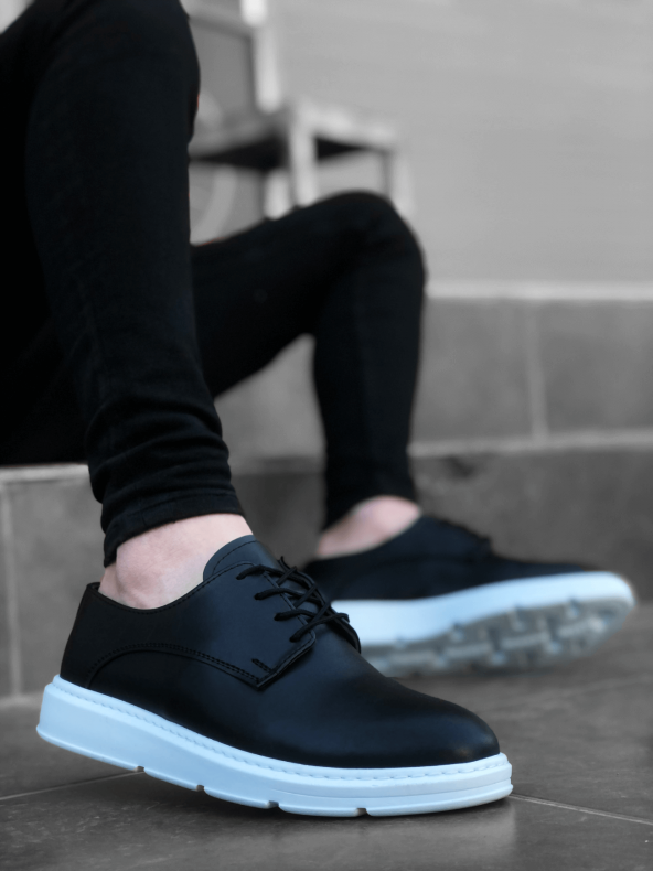 Lisinya946 Bağcıklı Klasik Siyah Beyaz Yüksek Taban Casual Erkek Ayakkabı