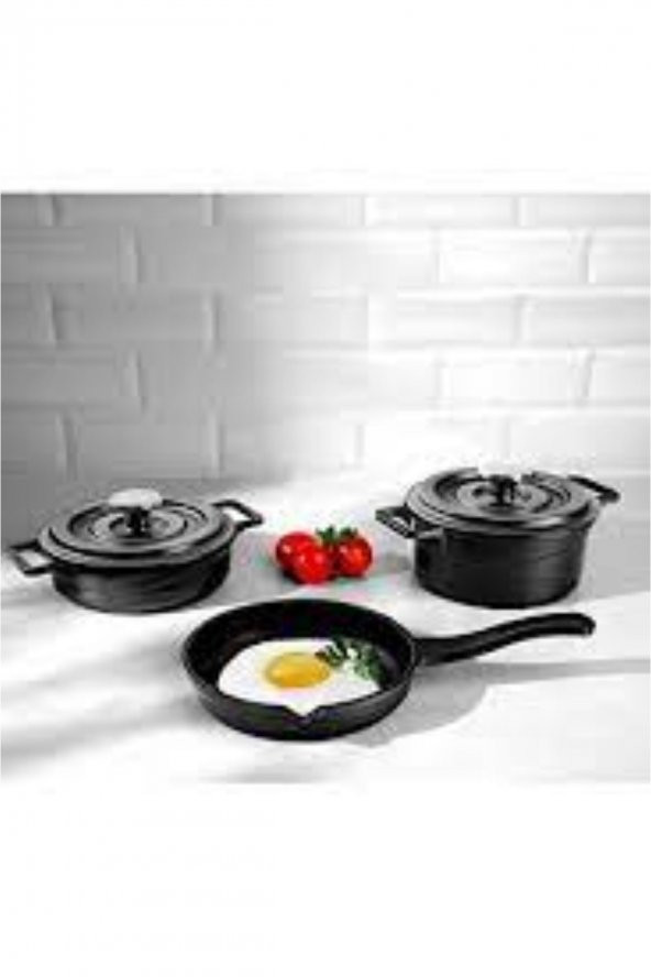 Bondy 3 Lü Mini Mama Sos Tava Tencere Seti 14 Cm Siyah