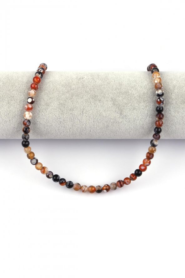 Koyu Kahverengi Akik Doğal Taş Dizi 6 mm Küre Kesim - Resim 2