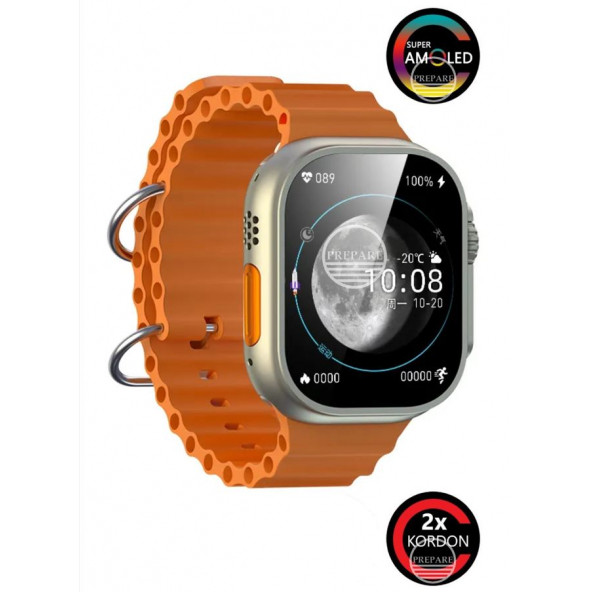 Watch 8 Ultra Pro Max Amoled 49mm 2,02 inç Ekran Pusula Vidalı Kilitli Çift Kordon Akıllı Saat