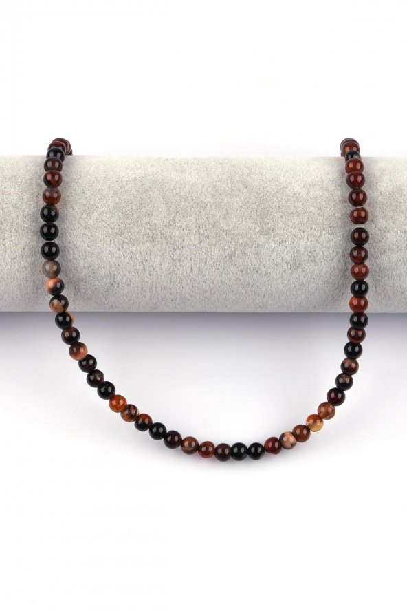 Koyu Kahverengi Akik Doğal Taş Dizi 6 mm Küre Kesim - Resim 2