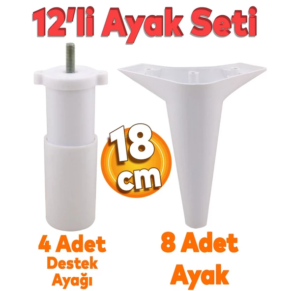 Aspen 12'li Set Mobilya Kanepe Koltuk Tv Ünitesi Ayağı Ayakları Destek 18 Cm Beyaz Konsol