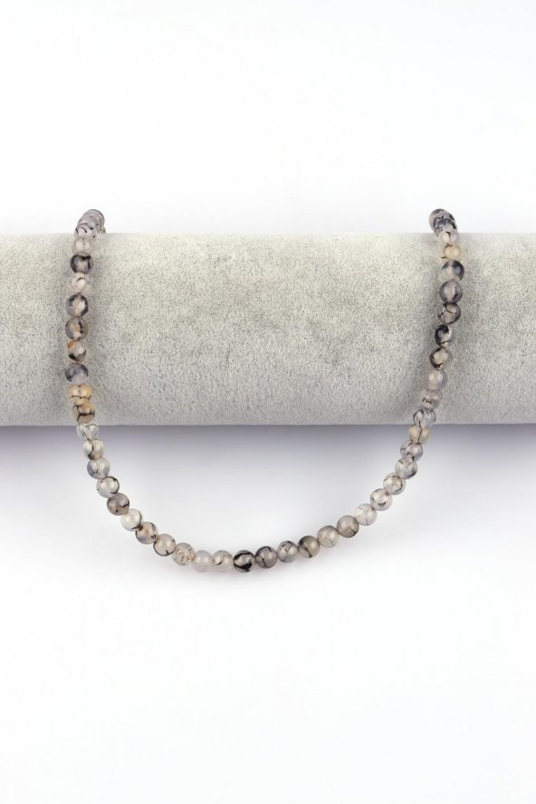 Gri Akik Doğal Taş Dizi 6 mm Küre Kesim - Resim 2