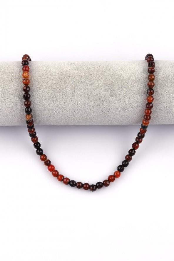 Koyu Kahverengi Akik Doğal Taş Dizi 6 mm Küre Kesim - Resim 2