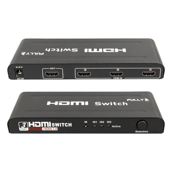 FULLY G-538H 3 GİRİŞ 1 ÇIKIŞ HDMI SWITCHER TOPLAYICI METAL KASA ADAPTÖRLÜ - 7