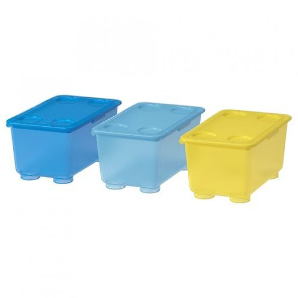 3 Parça ,Kapaklı Saklama Kutuları MeridyenDukkan Sarı-Mavi Renk Düzenleme Kutusu 3Lü