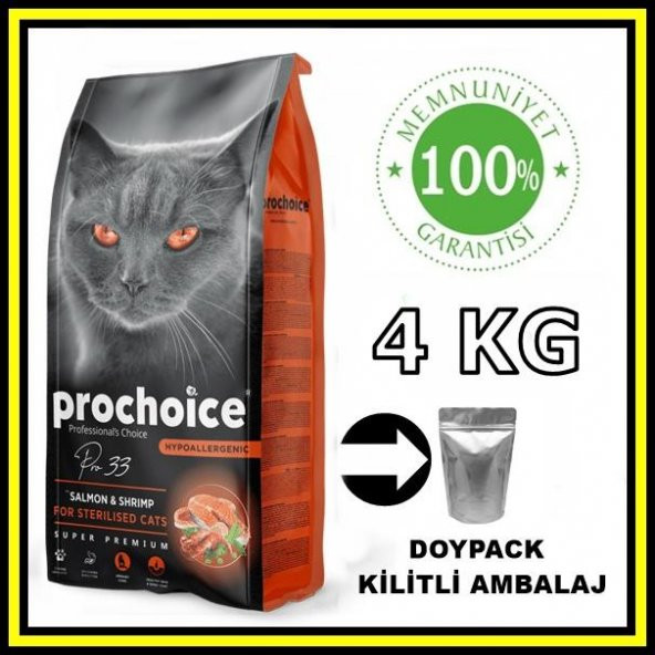 Pro choice Pro33 sterilised somonlu karidesli kısır kedi 4 kg açık mama