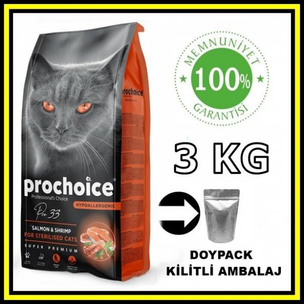 Pro choice Pro33 sterilised somonlu ve karidesli kısır kedi 3 kg açık mama