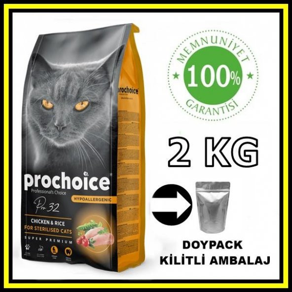 Pro choice Pro32 sterilised tavuklu kısır kedi 2 kg açık mama - 1