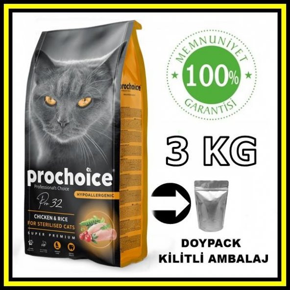 Pro choice Pro32 sterilised tavuklu kısır kedi 3 kg açık mama