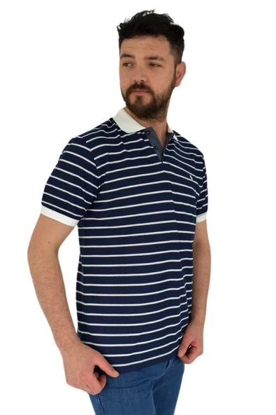 Erkek Çizgili Polo Yaka Tişört Waffle BGL-ST02790 - Resim 12