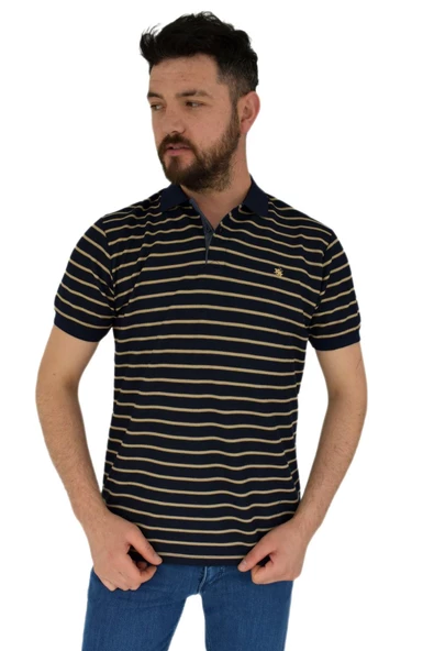 Erkek Çizgili Polo Yaka Tişört Waffle BGL-ST02790 - Resim 4