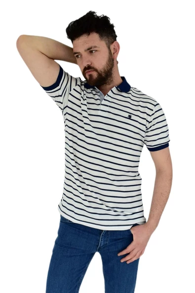 Erkek Çizgili Polo Yaka Tişört Waffle BGL-ST02790 - Resim 3