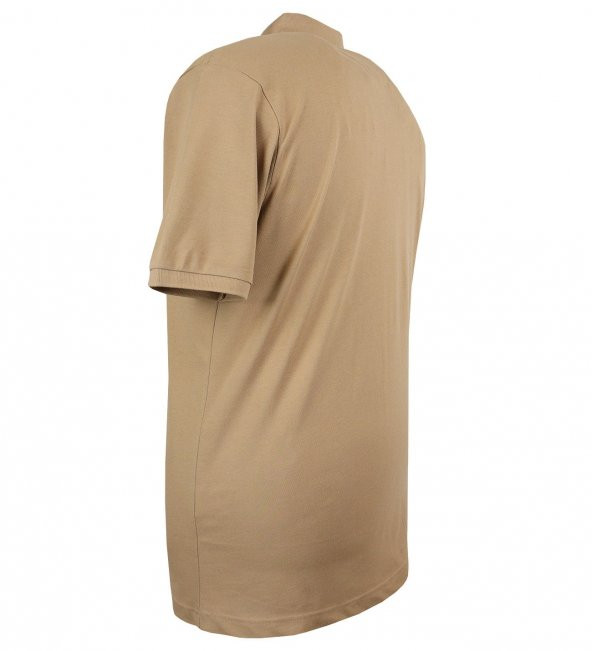 Büyük Beden Erkek Tişört Polo Yaka Düz Pike Bej 100 Pamuk - 3