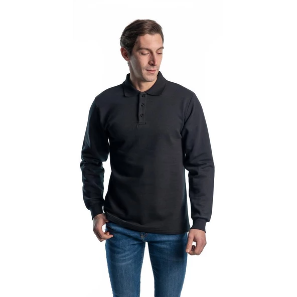 Şensel, Sweatshirt, Siyah, Polo Yaka -107E5350- Pamuklu, Kışlık