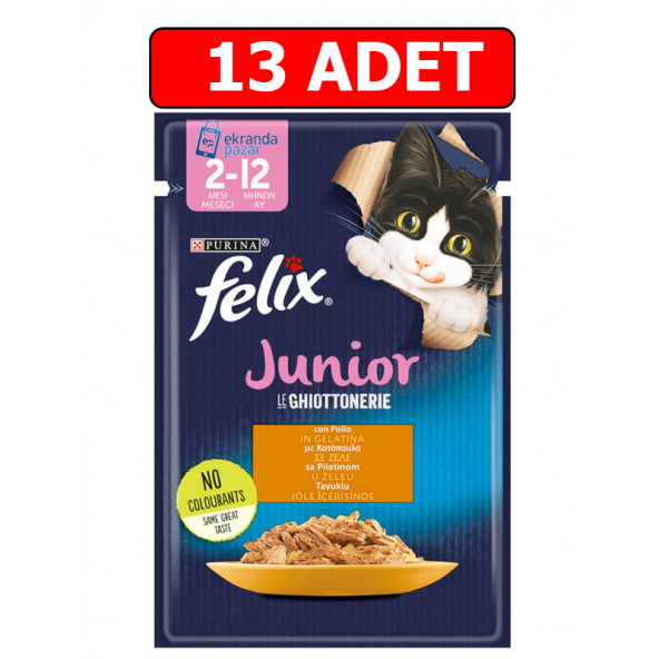 Purina felix tavuklu junior yavru kedi ıslak maması 85gr x 13 adet kedi yaş mama kedi pouch konserve