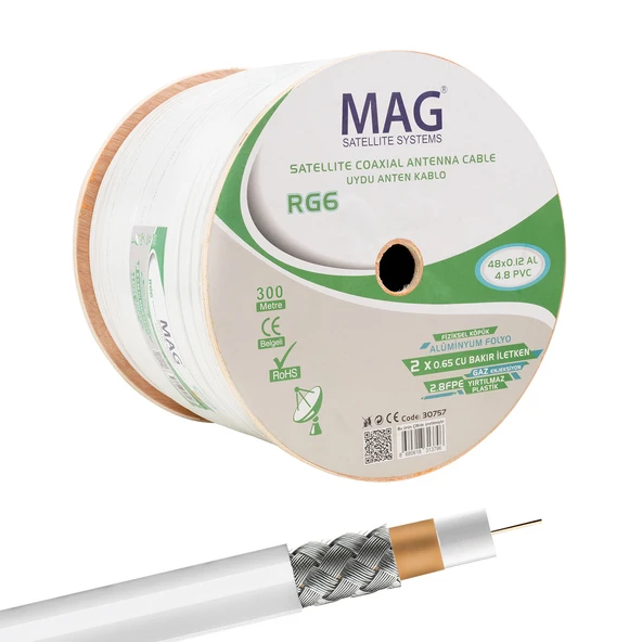 Mag Rg59 Fa Mini Dual Bitişik 48 Tel Çanak Anten Kablosu Lnb Uydu Cihazı Arası Anten Kablo 300 Metre - 2