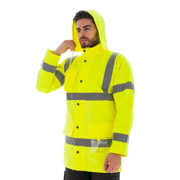 Yüksek Görünürlüklü Reflektörlü Kaban, Fosforlu Sarı -61E366- - 4