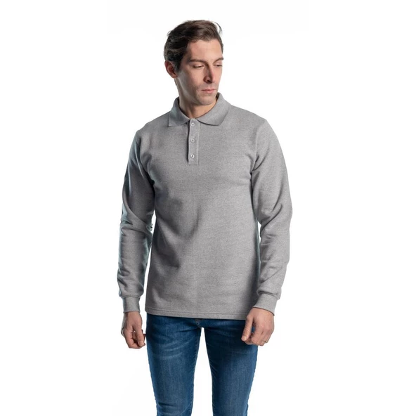 Şensel, Sweatshirt,  Gri, Polo Yaka -107E5400- Pamuklu, Kışlık