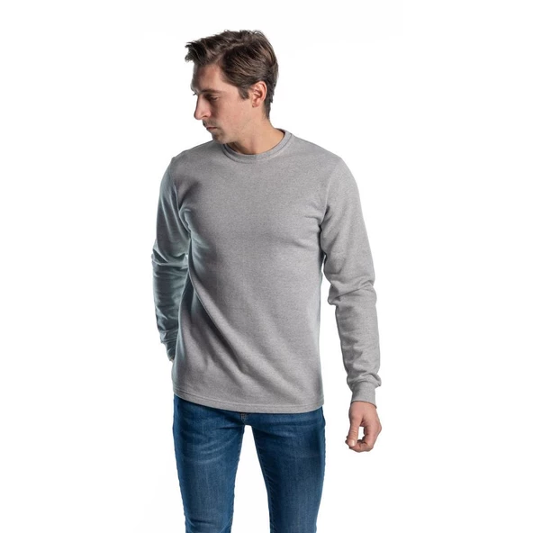 Şensel, Sweatshirt, Açık Gri, Sıfır Yaka -107E4630- Pamuklu