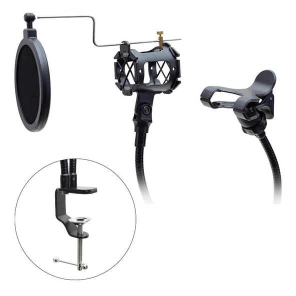 Powermaster KG-24 Metal Bir Telefon Bir Mikrofon Tutacağı Mikrofon Tutucu Youtuber Sunum İçin Tutacak - 5
