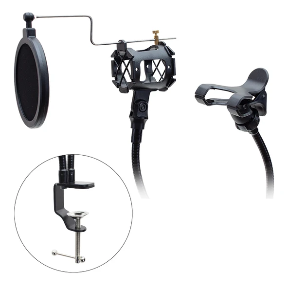 Powermaster KG-24 Metal Bir Telefon Bir Mikrofon Tutacağı Mikrofon Tutucu Youtuber Sunum İçin Tutacak - 3