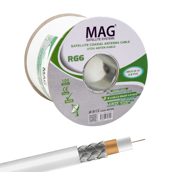 Mag RG59 Fa Mini Dual Bitişik Kablo 48 Tel Anten Kablosu 100 Metre Uydu Lnb Kablosu - 2