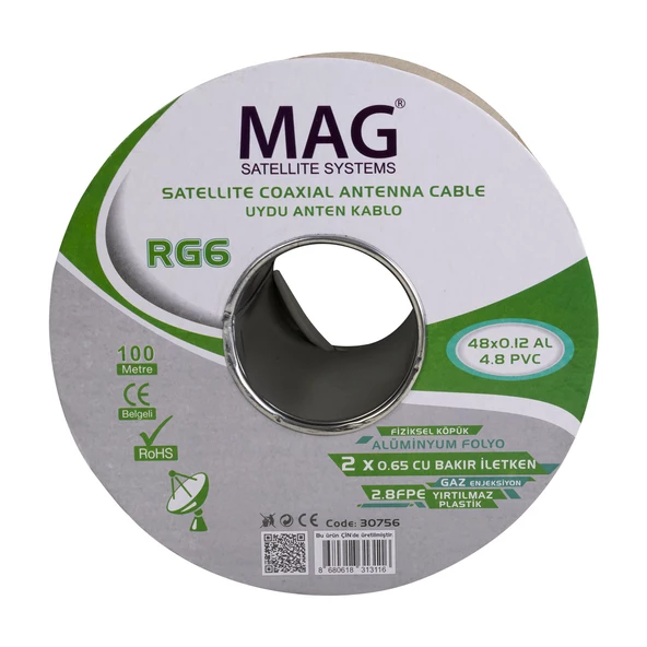 Mag RG59 Fa Mini Dual Bitişik Kablo 48 Tel Anten Kablosu 100 Metre Uydu Lnb Kablosu - 3