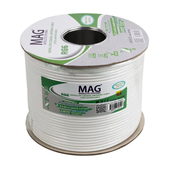 Mag RG59 Fa Mini Dual Bitişik Kablo 48 Tel Anten Kablosu 100 Metre Uydu Lnb Kablosu - 10
