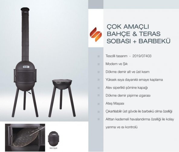 Sürel Çok Amaçlı Döküm Bahçe Şöminesi Teras Sobası Barbekü - Siyah - 3