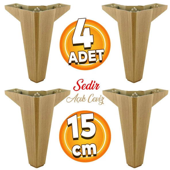 Sedir Lüks Mobilya Kanepe Tv Ünitesi Koltuk Ayağı 15 Cm Desenli Açık Ceviz Baza Ayakları (4 ADET)