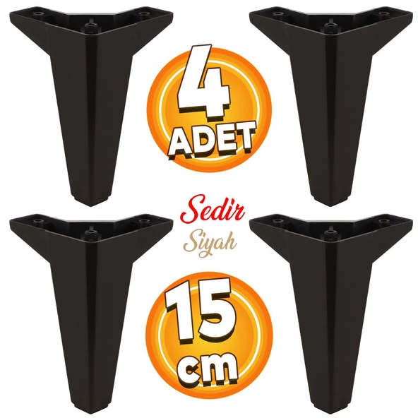 Sedir Lüks Mobilya Kanepe Sehpa Tv Ünitesi Koltuk Ayağı 15 Cm Siyah Baza Ayakları (4 ADET)