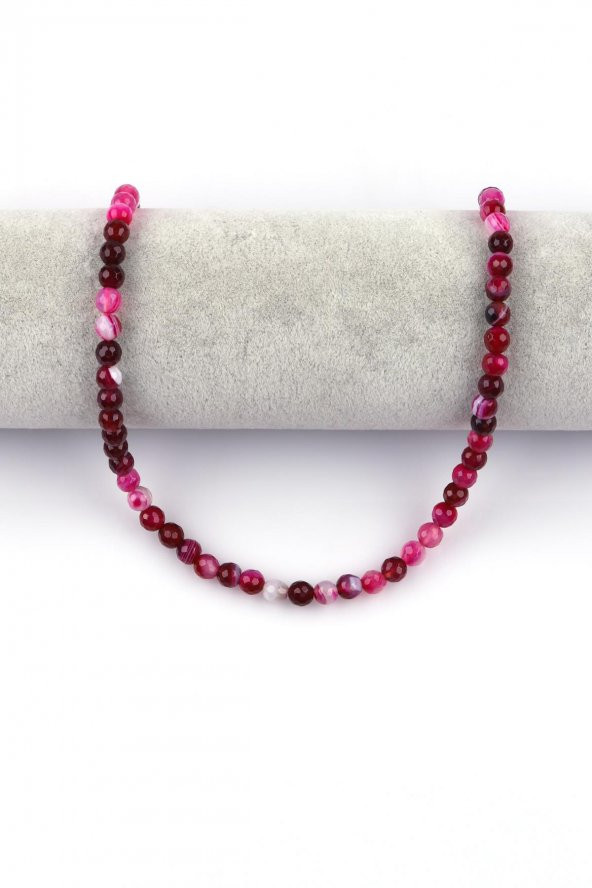 Pembe Akik Doğal Taş Dizi 6 mm Fasetli Küre Kesim - 2
