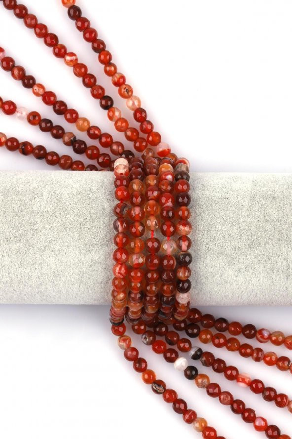 Kahverengi Akik Doğal Taş Dizi 6 mm Fasetli Küre Kesim ürün görseli