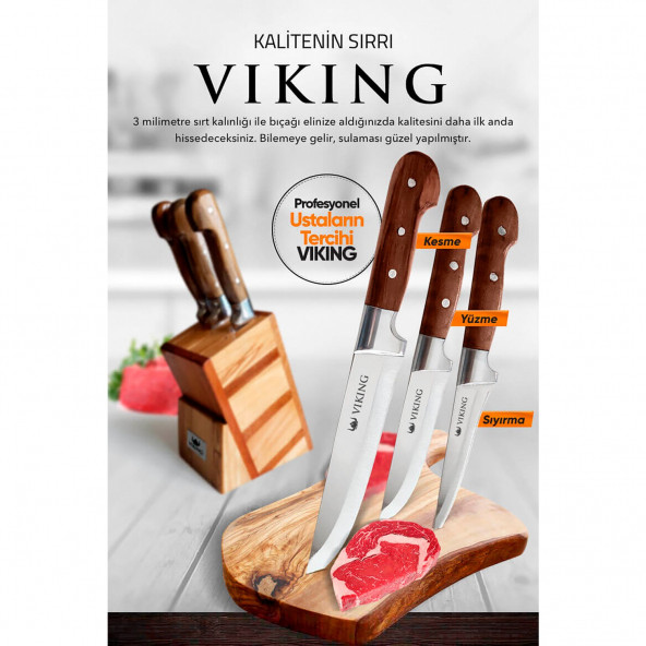 VİKİNG EL DÖVMESİ 3'LÜ BIÇAK SETİ - 2