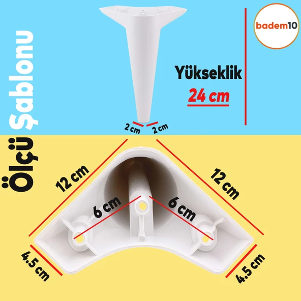 Aspen 12'li Set Mobilya Kanepe Koltuk Tv Ünitesi Konsol Ayağı Ayakları Destek 24 Cm Beyaz - 2