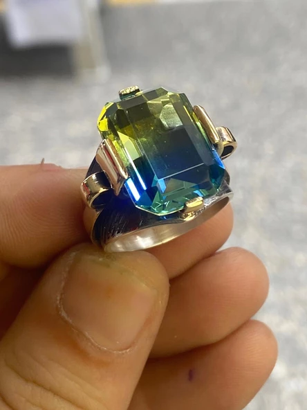 El Üretim Doğal Alexandrite Taş Otantik 925 Ayar Gümüş Yüzük - Resim 6