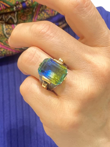 El Üretim Doğal Alexandrite Taş Otantik 925 Ayar Gümüş Yüzük ürün görseli