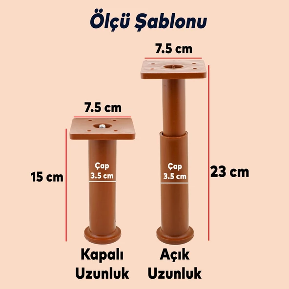 Kale Mobilya Ayağı 12'li Set Tv Ünitesi Konsol Koltuk Kanepe Destek 23 Cm Kahverengi Ayakları - 4