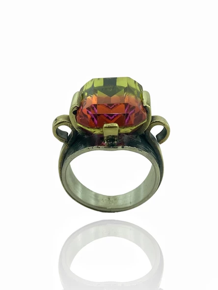 El Üretim Doğal Turmalin Taşlı Otantik 925 Ayar Gümüş Yüzük - Resim 5